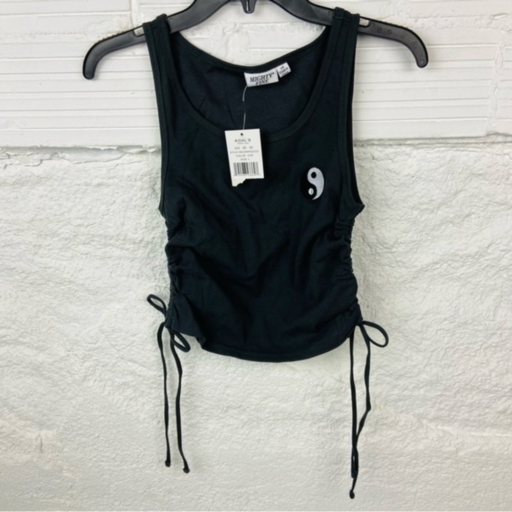 NWT MIGHTY FINE black stretch yin and yang embroidery top size medium